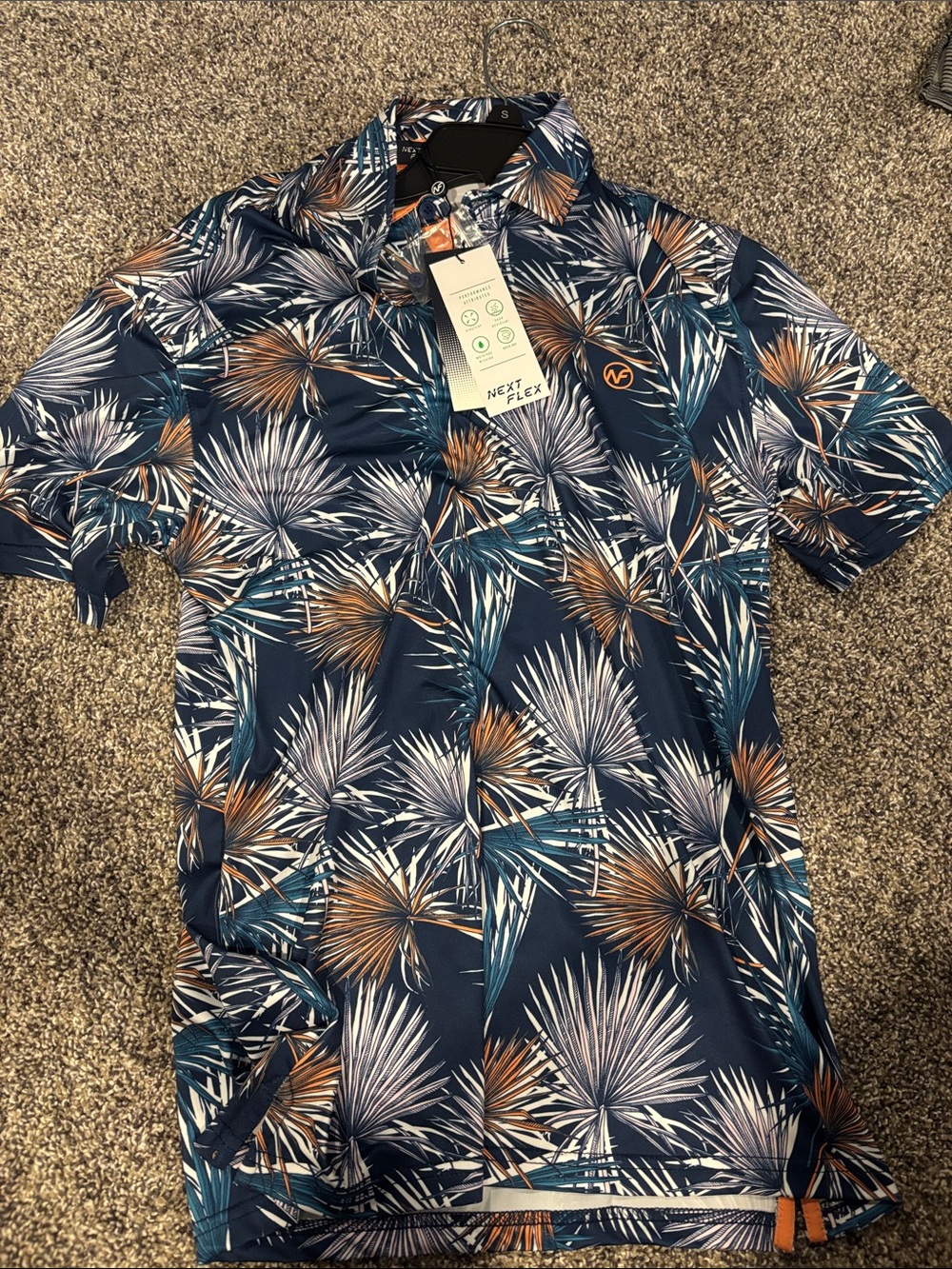 Men's Navy Palm-Print Polo Shirt